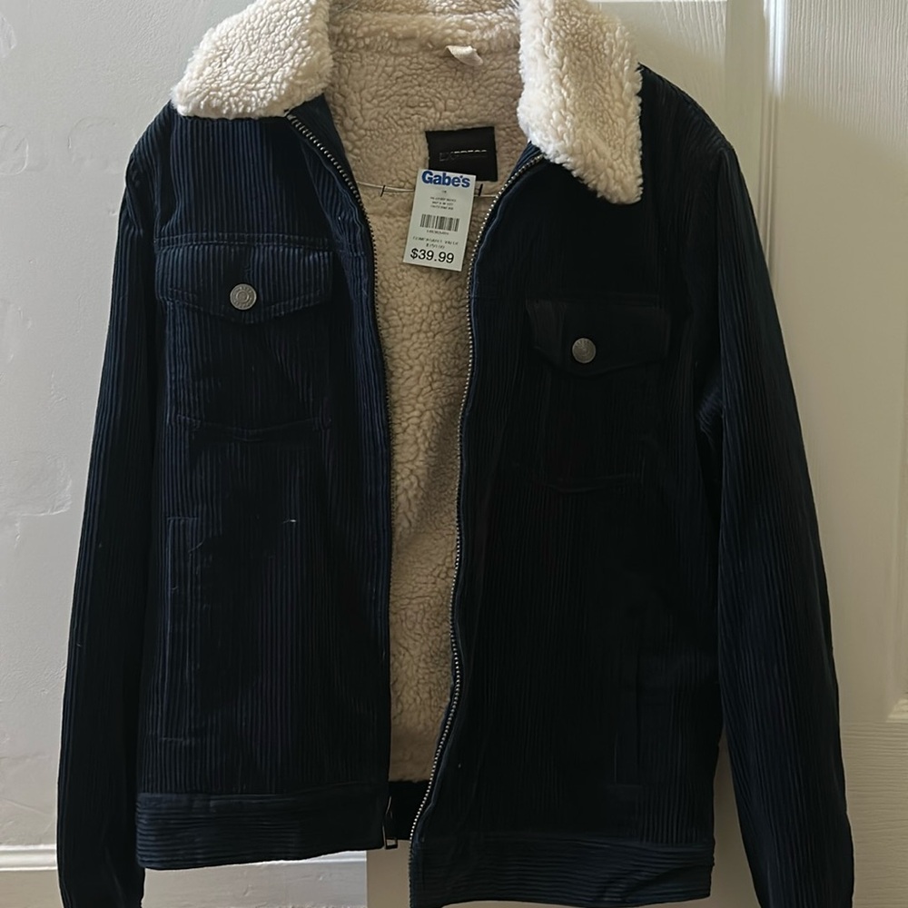Express corduroy coat with shearling collar
